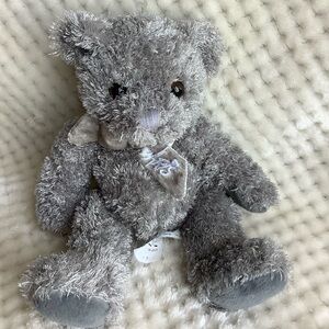 ENESCO Grey Plush Bear with Paris Neck Bow Stuffed Animal Toy